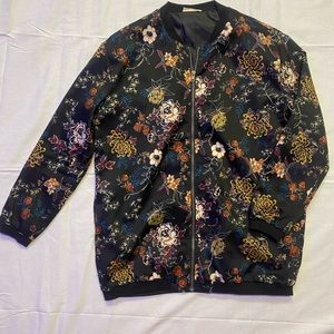 Floral bomber polyester jacket, like new, size large